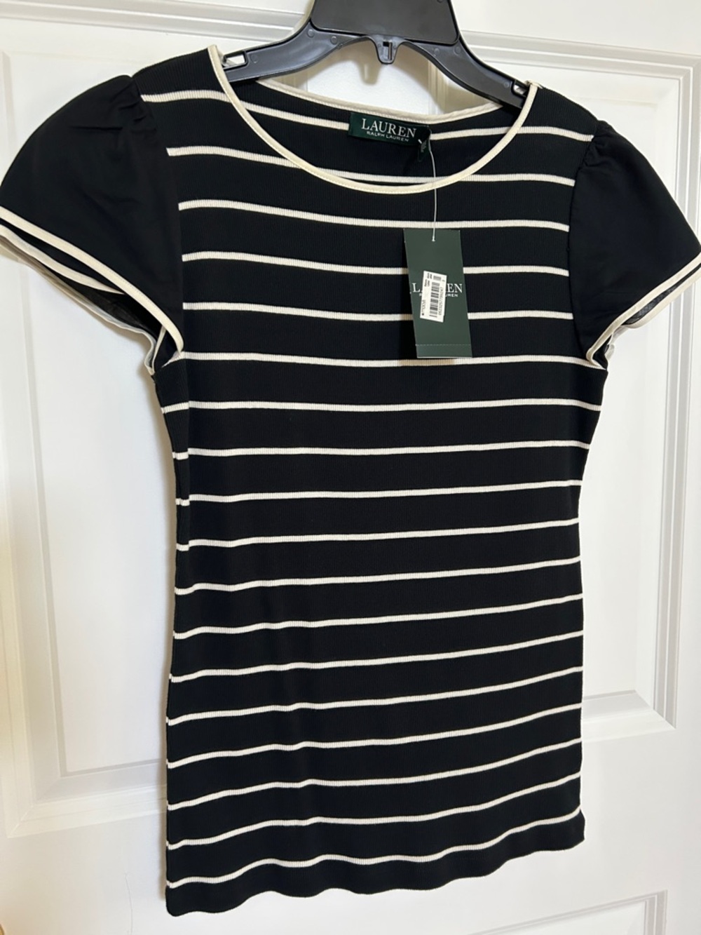 Ralph Lauren | Black Cream Stripe SS Top | M | p2p 15.5”
